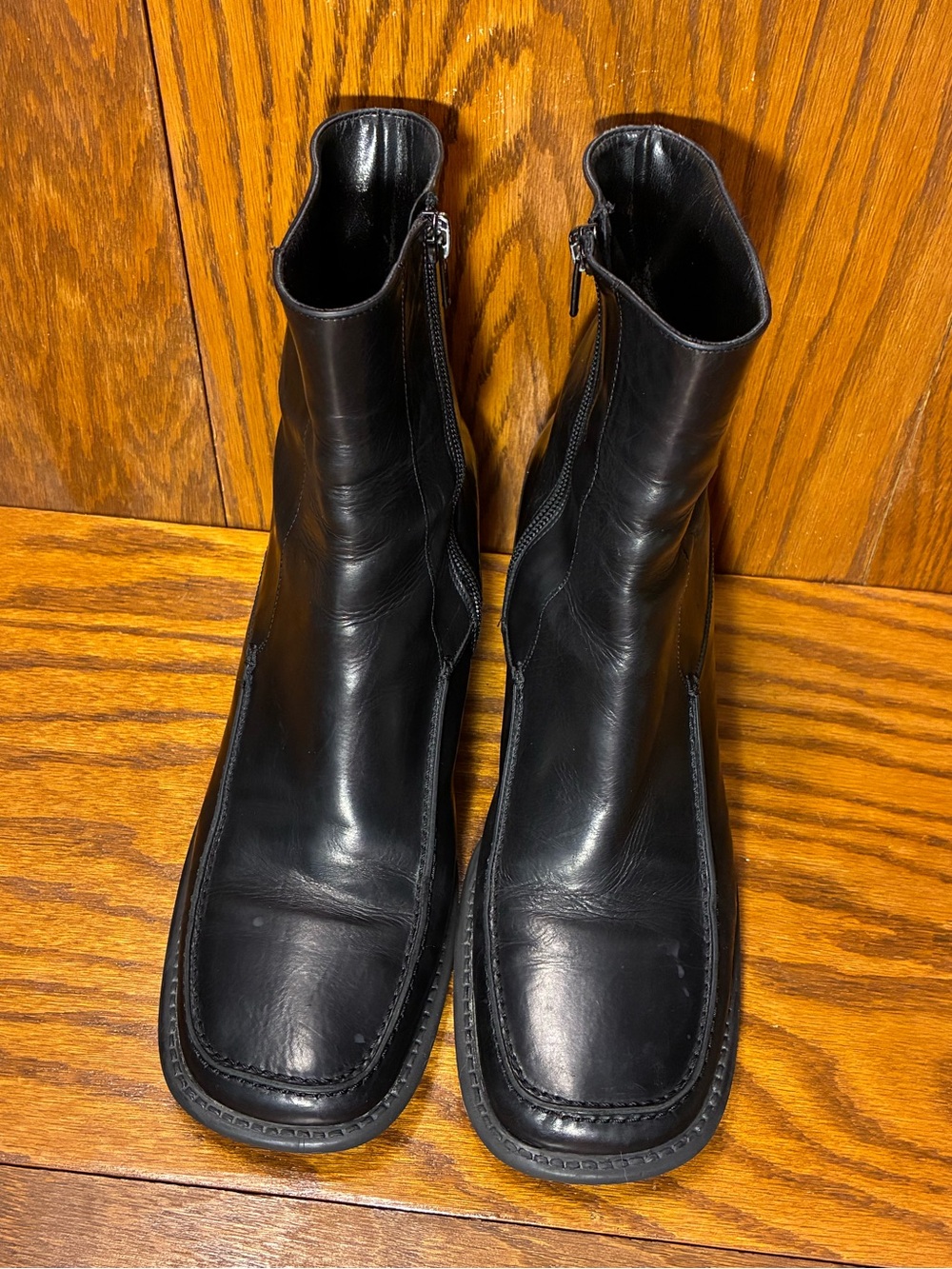Y2K VTG Via Spiga ITALY MADE Square Toe Ankle Boots Black Leather Size 9 Narrow - Picture 7 of 15